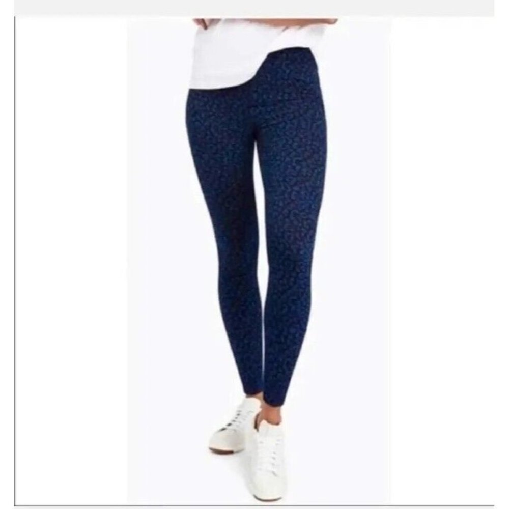 SPANX Womens Skinny Leggings Blue Leopard Pull On Stretch Pockets M